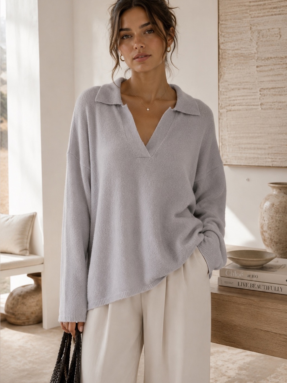 Open Edit Oversized Polo Sweater Blue Ice 1X